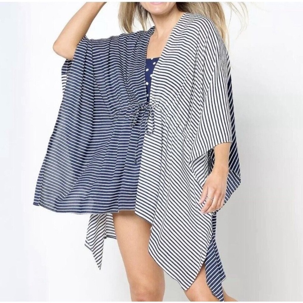 Lands' End Navy & White Striped Cover-Up